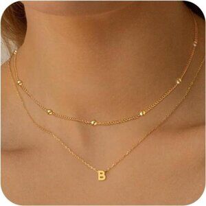 Layered Initial Choker Necklaces for Women B